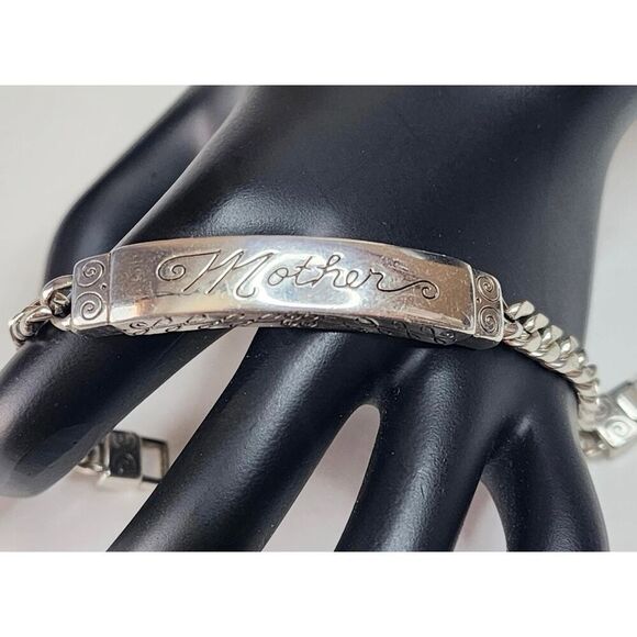 Brighton Women’s ID Bracelet Silver Plated Etched Mother Engraved Bar Link 7.5” - Picture 1 of 11